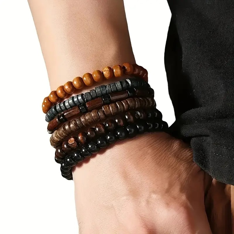 41 قطعة الخشب الطبيعي مطاطا مط - مراجعة Bracelet Beaded Men وسعره